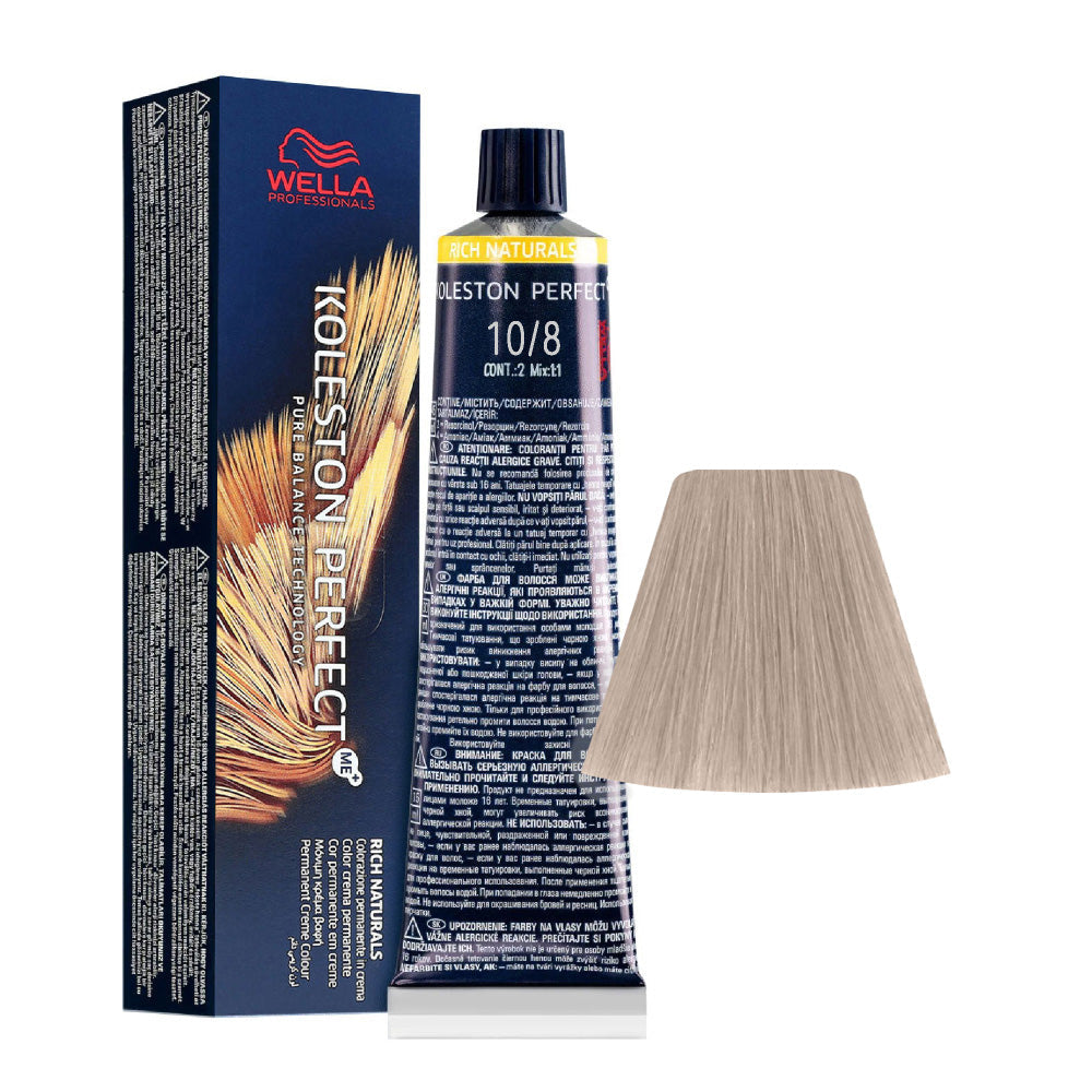 Koleston Perfect ME+ Rich Naturals 10/8 — tubo 60 ml e ciocca colore