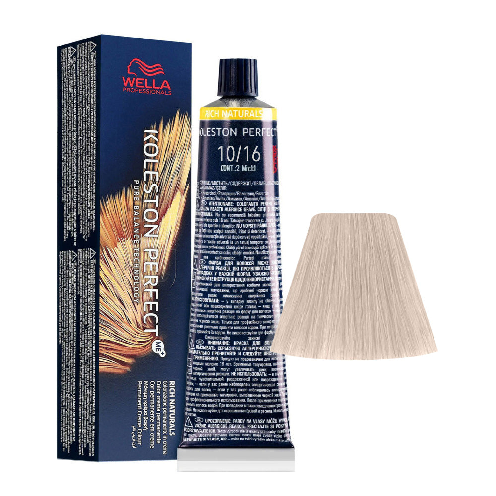 Koleston Perfect ME+ Rich Naturals 10/16 — tubo 60 ml e ciocca colore