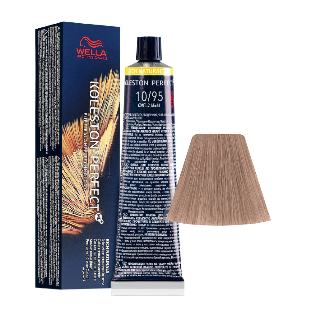Koleston Perfect ME+ Rich Naturals 10/95 — tubo 60 ml e ciocca colore