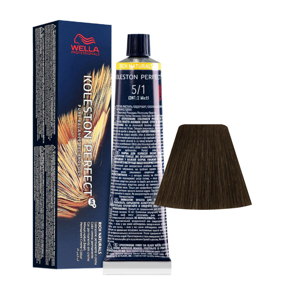 Koleston Perfect ME+ Rich Naturals 5/1 — tubo 60 ml e ciocca colore