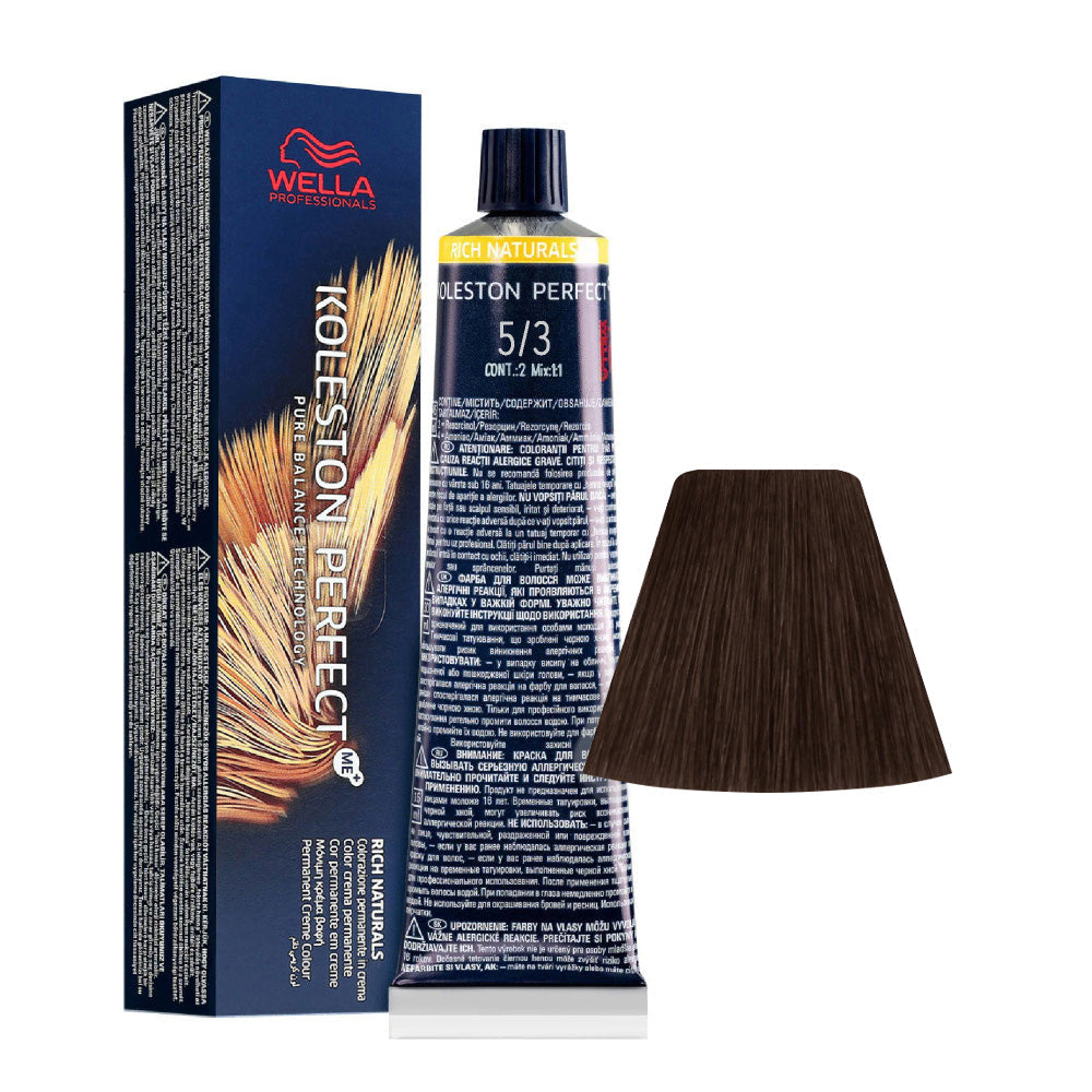 Koleston Perfect ME+ Rich Naturals 5/3 — tubo 60 ml e ciocca colore