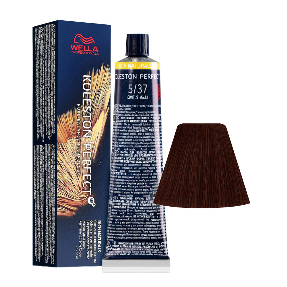 Koleston Perfect ME+ Rich Naturals 5/37 — tubo 60 ml e ciocca colore