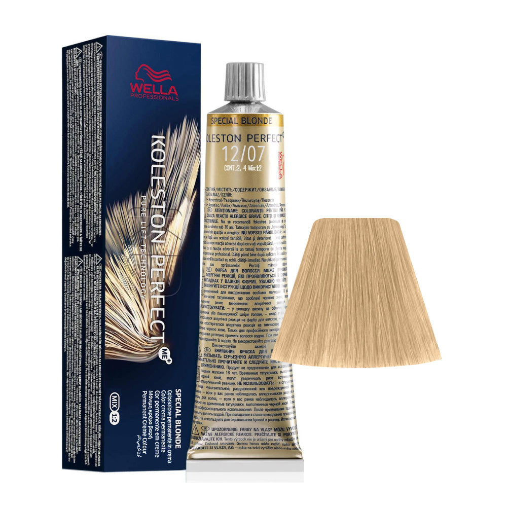Koleston Perfect ME+ Special Blonde 12/07 — tubo 60 ml e ciocca colore