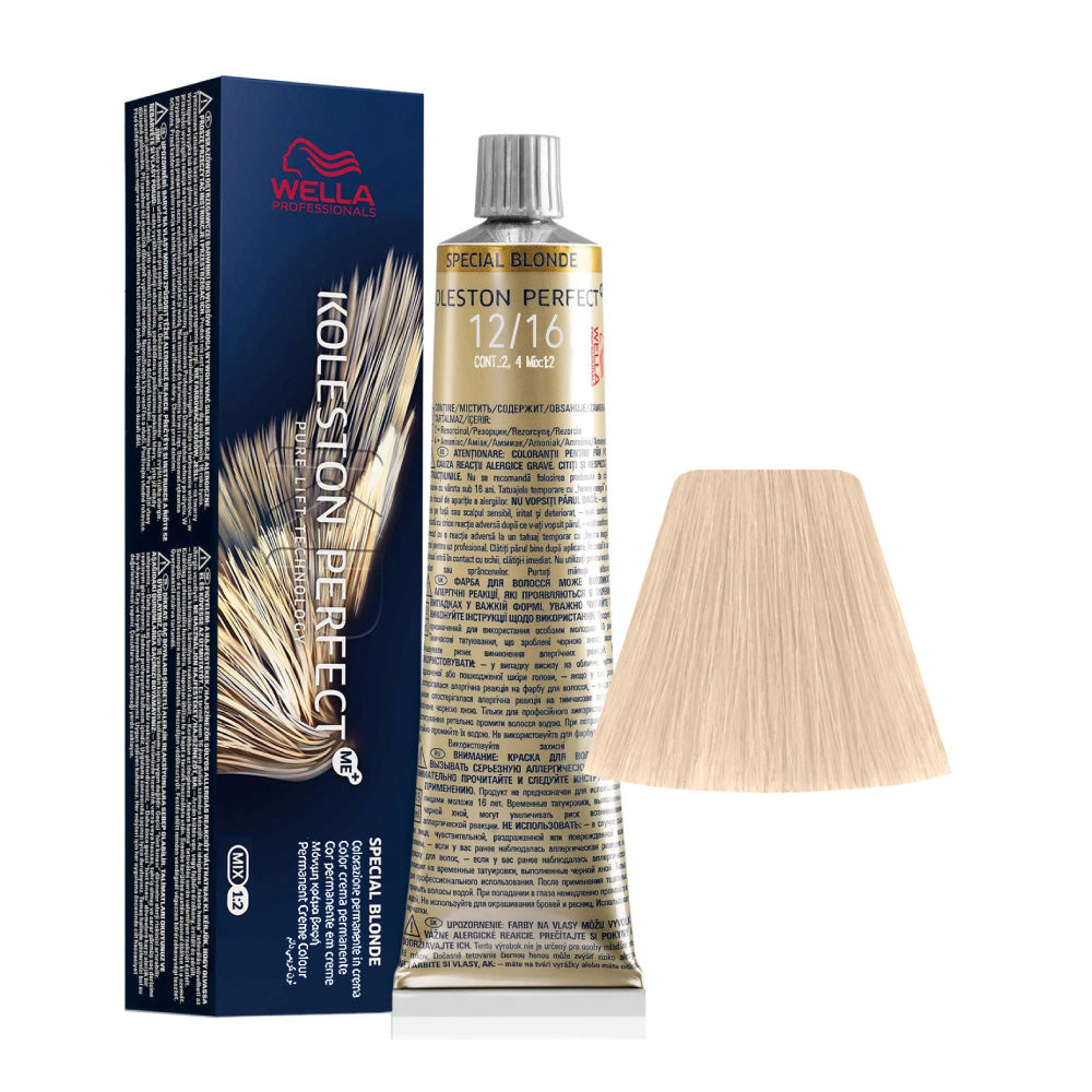 Koleston Perfect ME+ Special Blonde 12/16 — tubo 60 ml e ciocca colore
