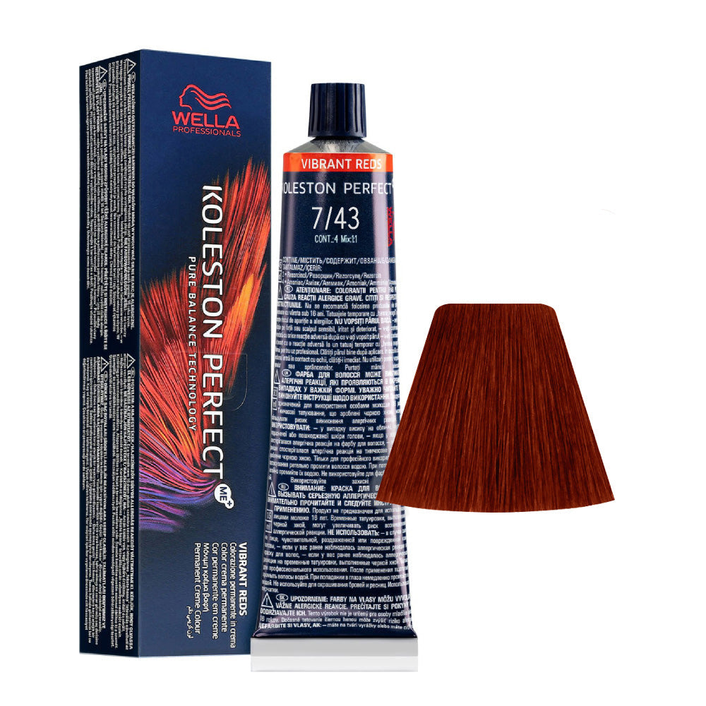 Koleston Perfect ME+ Vibrant Reds 7/43 — tubo 60 ml e ciocca colore