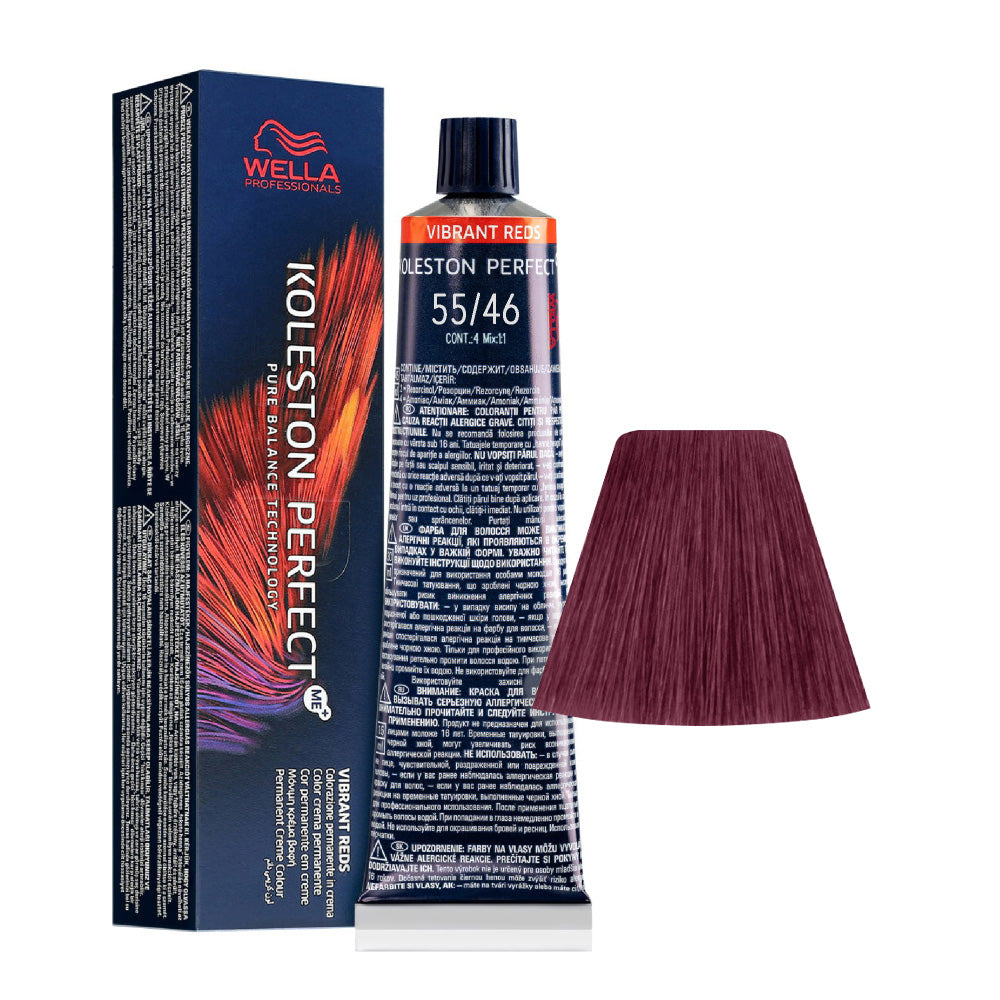 Koleston Perfect ME+ Vibrant Reds 55/46 — tubo 60 ml e ciocca colore