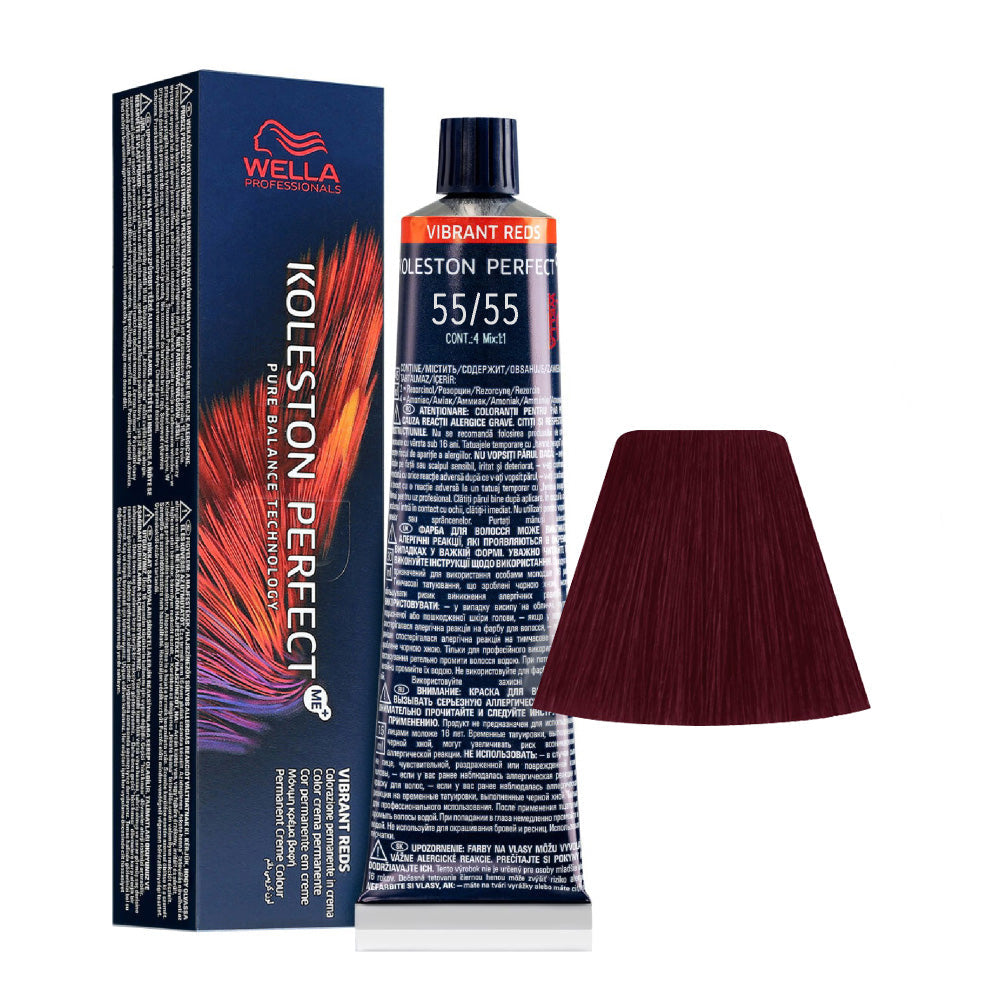 Koleston Perfect ME+ Vibrant Reds 55/55 — tubo 60 ml e ciocca colore
