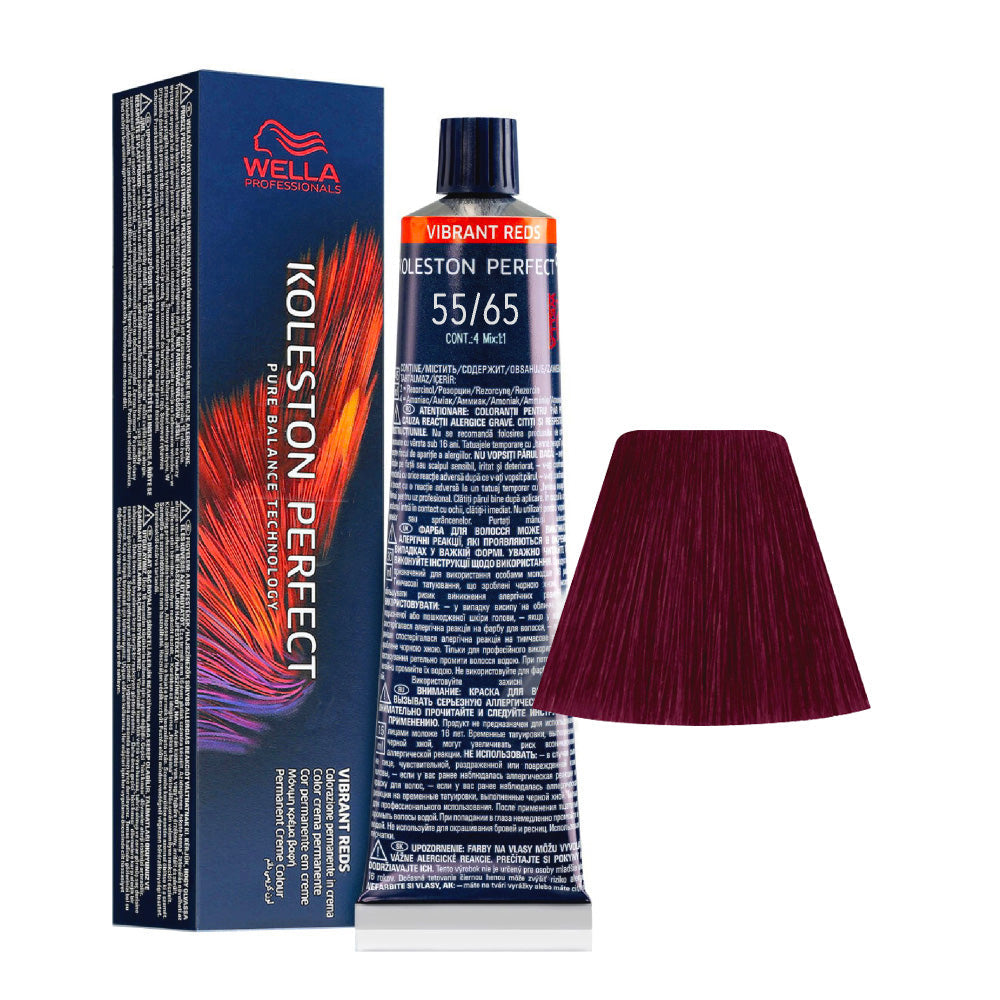 Koleston Perfect ME+ Vibrant Reds 55/65 — tubo 60 ml e ciocca colore
