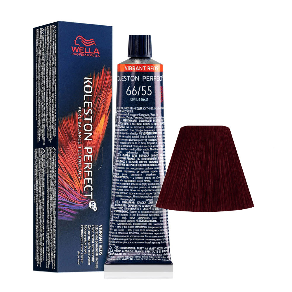 Koleston Perfect ME+ Vibrant Reds 66/55 — tubo 60 ml e ciocca colore