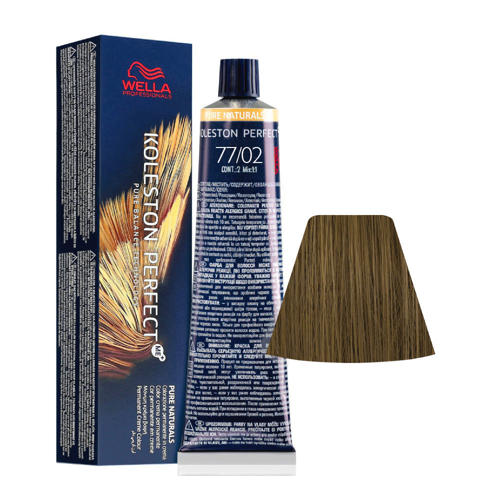 Koleston Perfect ME+ Pure Naturals 77/02 — tubo 60 ml e ciocca colore