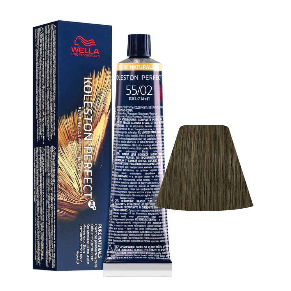 Koleston Perfect ME+ Pure Naturals 55/02 — tubo 60 ml e ciocca colore