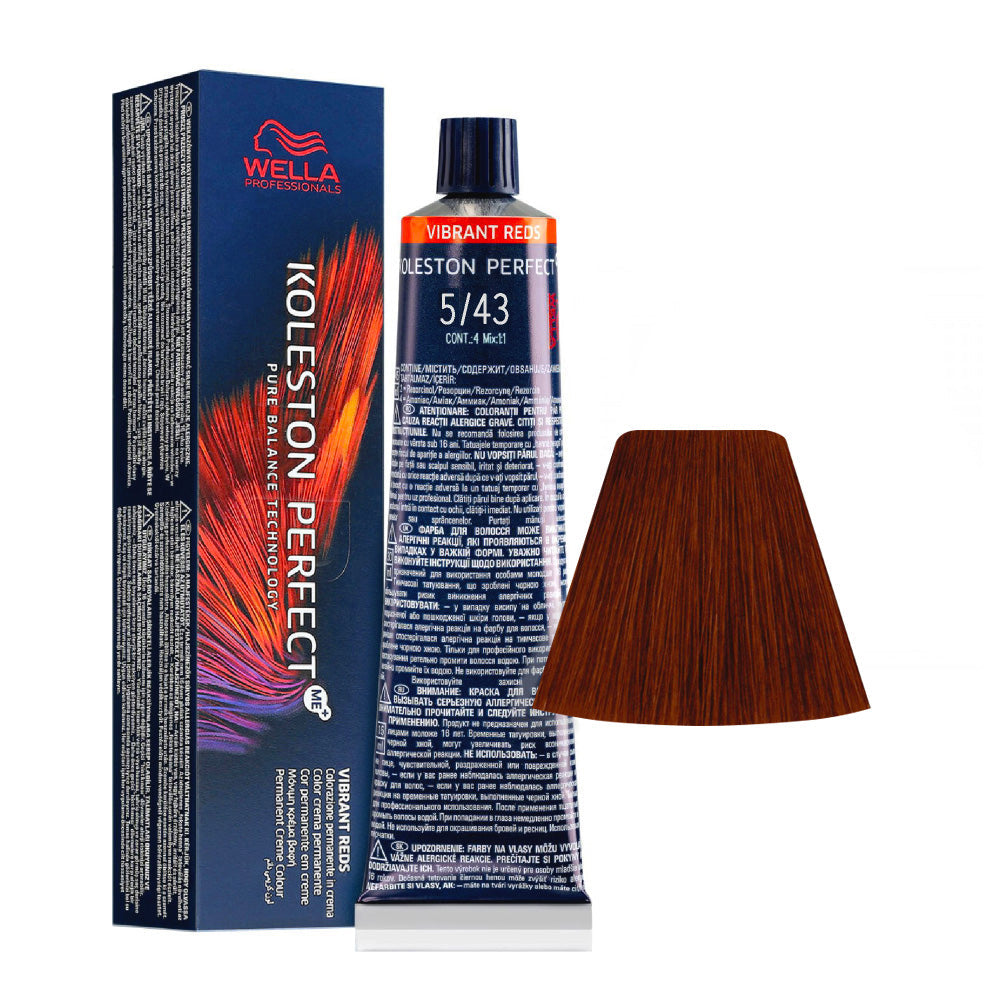 Koleston Perfect ME+ Vibrant Reds 5/43 — tubo 60 ml e ciocca colore