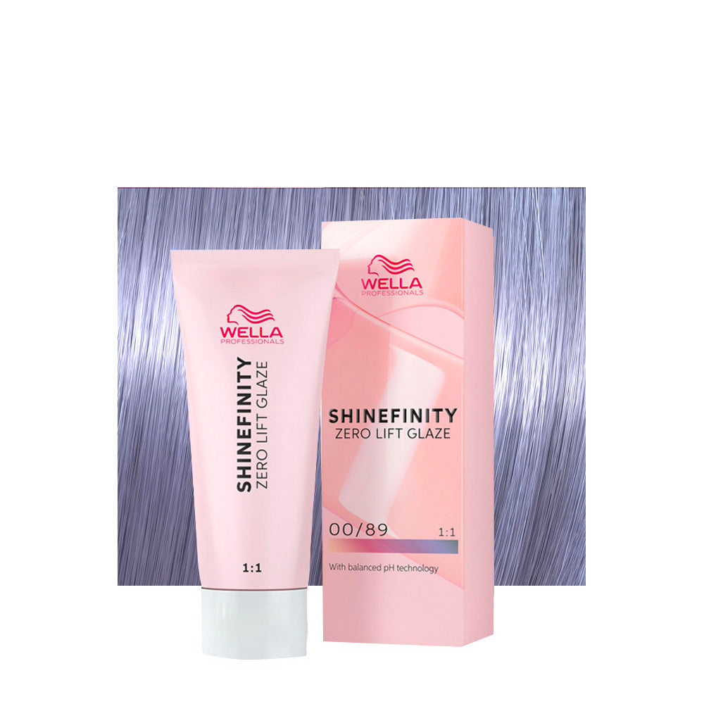 Wella Shinefinity Color Glaze 00/89 perla cendré — tubo 60 ml e ciocca colorata