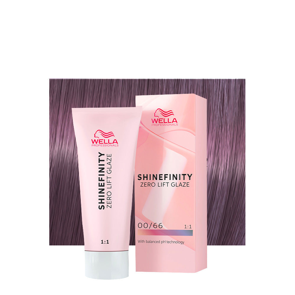 Wella Shinefinity Color Glaze 00/66 violetto — tubo 60 ml e ciocca colorata