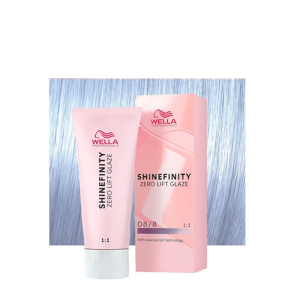 Wella Shinefinity Color Glaze 08/8 biondo chiaro perla — tubo 60 ml e ciocca colorata