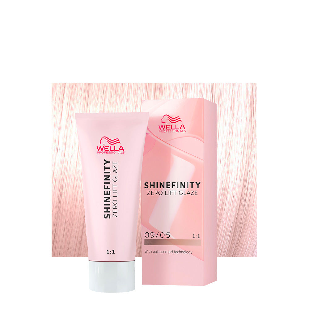 Wella Shinefinity Color Glaze 09/05 biondo chiarissimo naturale mogano — tubo 60 ml e ciocca colorata