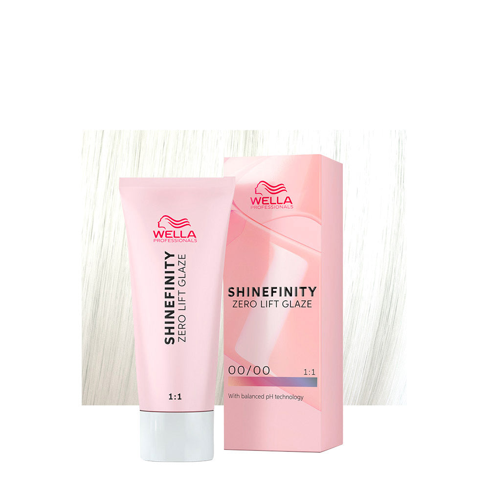 Wella Shinefinity Color Glaze 00/00 trasparente, neutro — tubo 60 ml e ciocca colorata