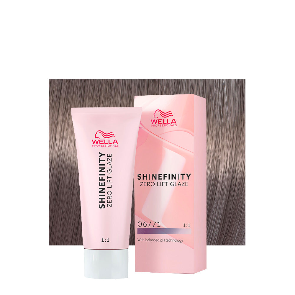 Wella Shinefinity Color Glaze 06/71 biondo scuro sabbia cenere — tubo 60 ml e ciocca colorata