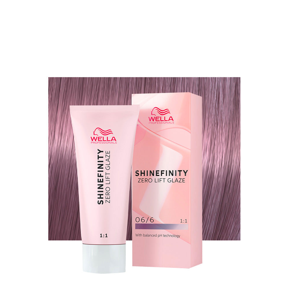 Wella Shinefinity Color Glaze 06/6 biondo scuro violetto — tubo 60 ml e ciocca colorata
