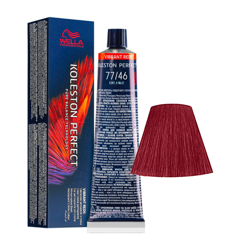 Koleston Perfect ME+ Vibrant Reds 77/46 — tubo 60 ml e ciocca colore