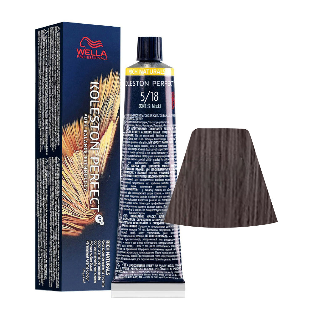 Koleston Perfect ME+ Rich Naturals 5/18 — tubo 60 ml e ciocca colore