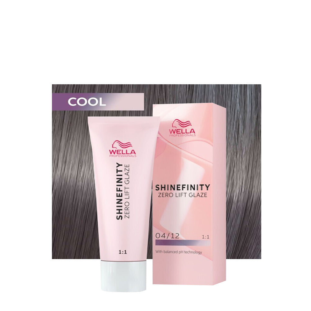 Wella Shinefinity Color Glaze 04/12 castano medio cenere matt — tubo 60 ml e ciocca colorata