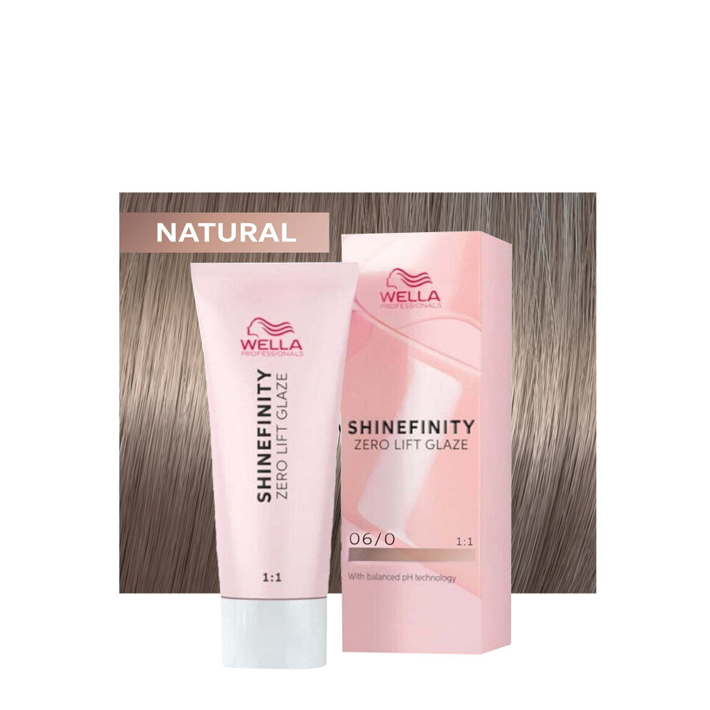 Wella Shinefinity Color Glaze 06/0 biondo scuro naturale — tubo 60 ml e ciocca colorata