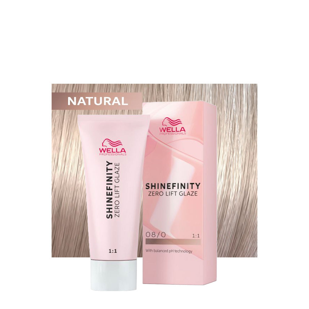 Wella Shinefinity Color Glaze 08/0 biondo chiaro naturale — tubo 60 ml e ciocca colorata