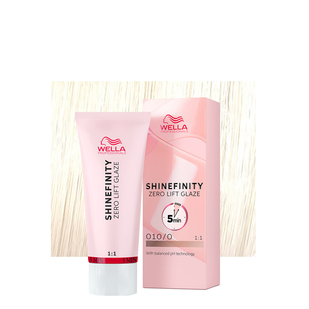 Wella Shinefinity Color Glaze 010/0 biondo platino naturale — tubo 60 ml e ciocca colorata