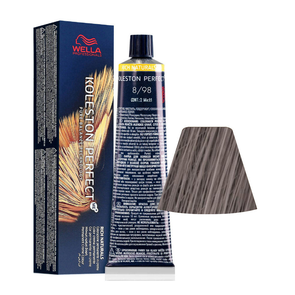 Koleston Perfect ME+ Rich Naturals 8/98 — tubo 60 ml e ciocca colore