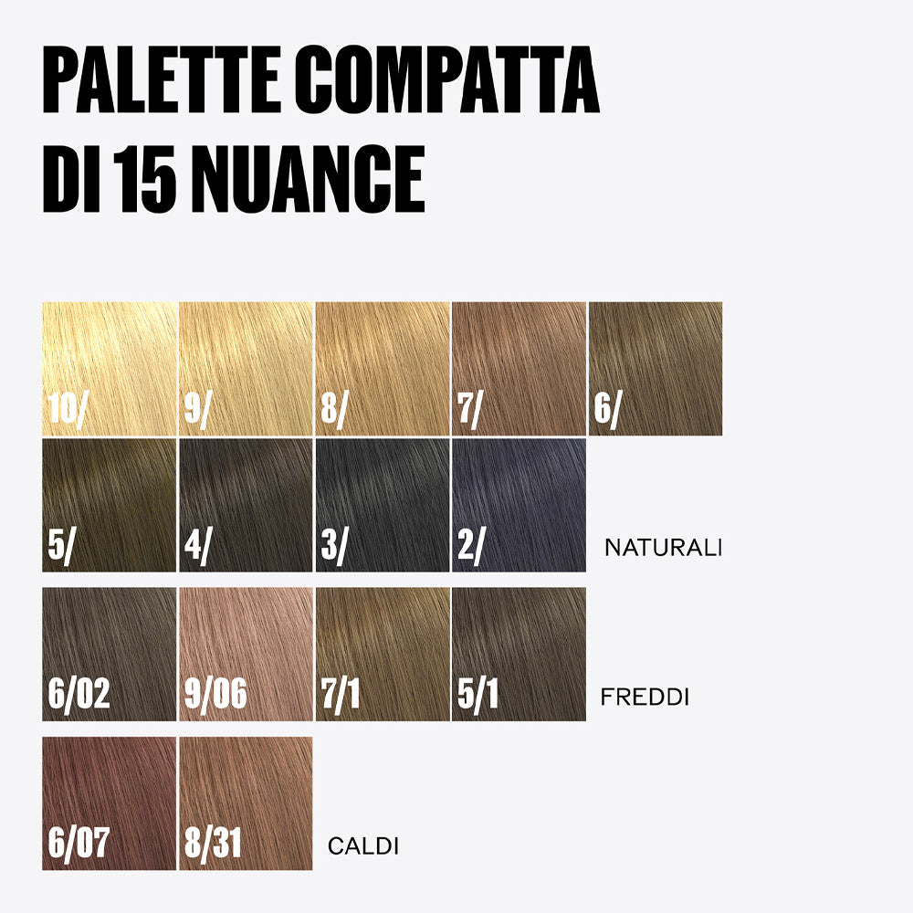 Cartella colori Wella Color Xpress: le 15 nuance divise in naturali, freddi e caldi
