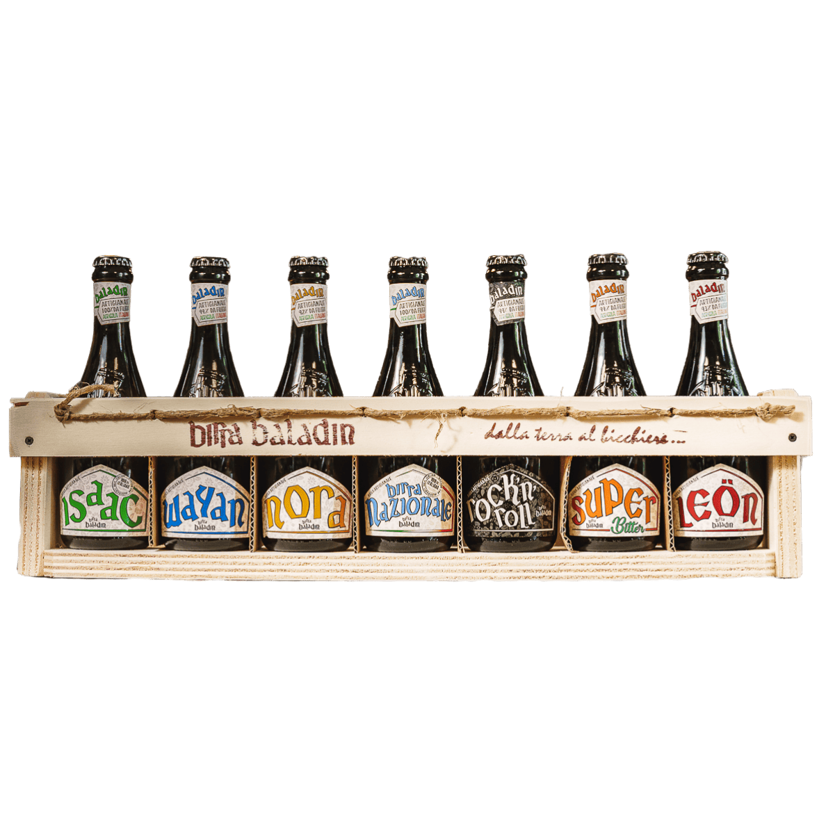 Box in legno Baladin con 7 birre da 33 cl
