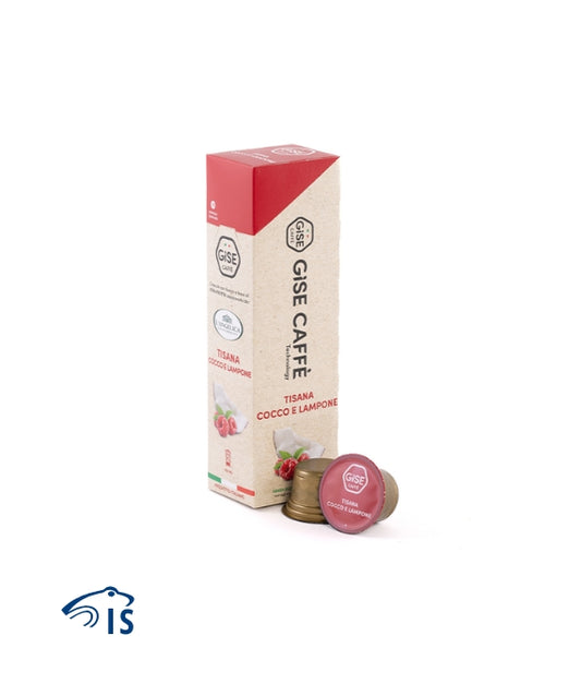 Confezione da 10 capsule Gise Tisana Cocco e Lampone selezionata da L'Angelica