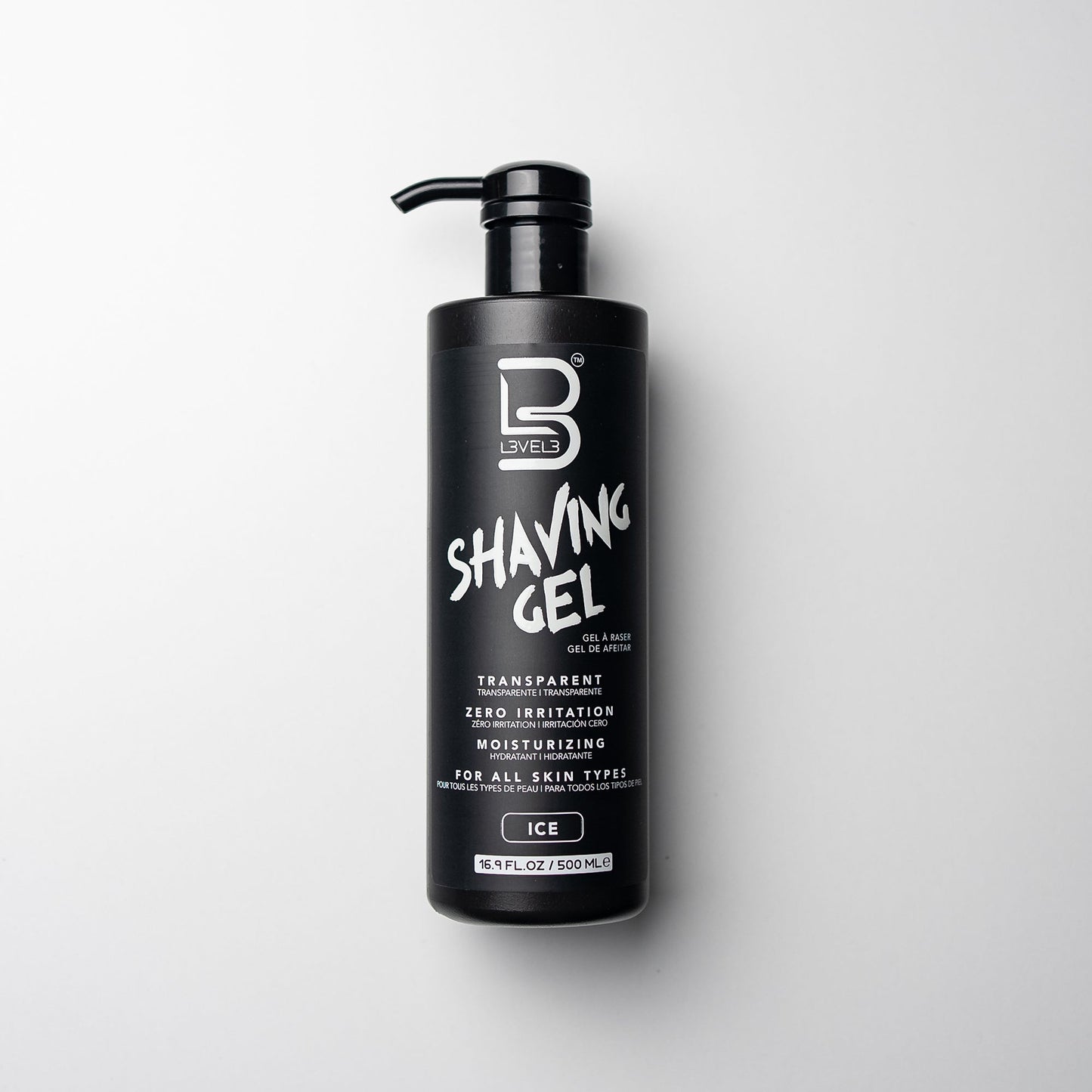 L3VEL3 Shaving Gel, gel da rasatura trasparente — formato 500 ml, profumazione Ice