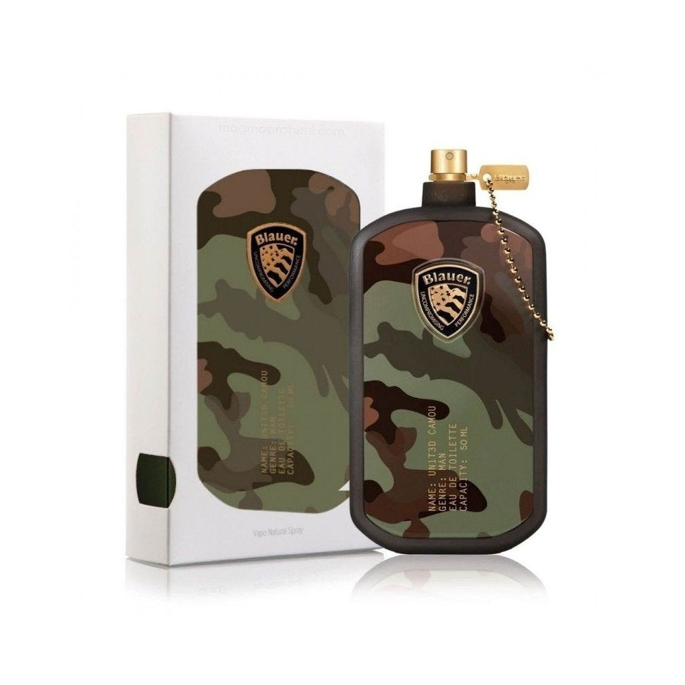Blauer UN1T3D Camou Man Eau de Toilette, flacone mimetico verde scuro con confezione