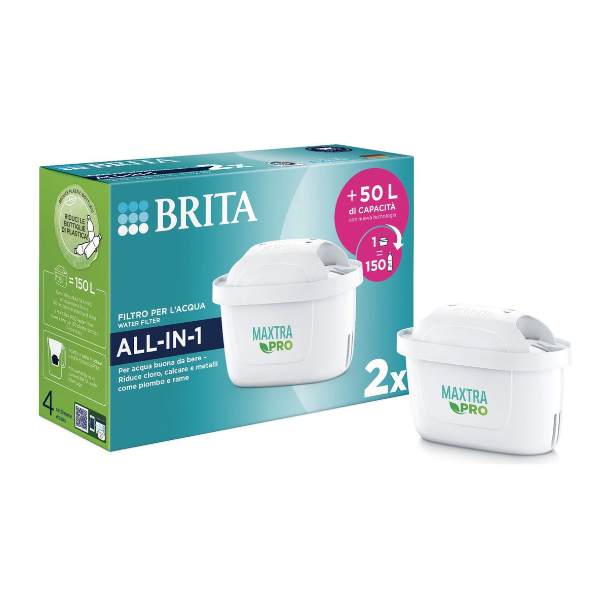 Confezione da 2 filtri Brita Maxtra Pro All-in-1 per caraffa filtrante, 150 litri ciascuno