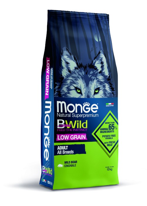 Monge BWild Low Grain All Breeds Adult Cinghiale — sacco da 12 kg