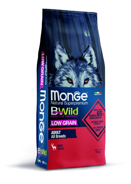 Monge BWild Low Grain All Breeds Adult Cervo — sacco da 12 kg