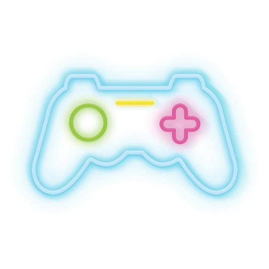 Insegna neon LED Candy Shock Joystick accesa, controller azzurro 40 × 25 cm