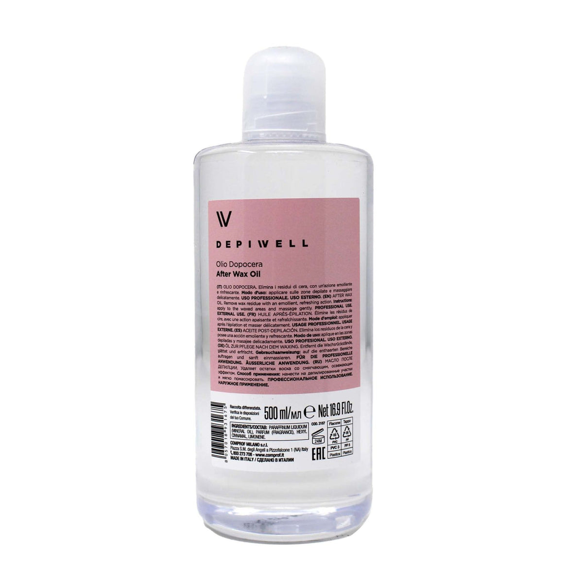 Depiwell Olio Dopocera, flacone da 500 ml con etichetta rosa