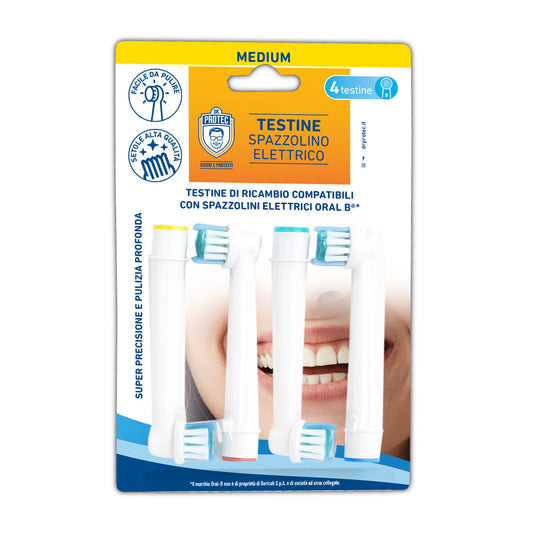 Confezione Dr. Protec con 4 testine di ricambio per spazzolino elettrico compatibili Oral-B, setole medie