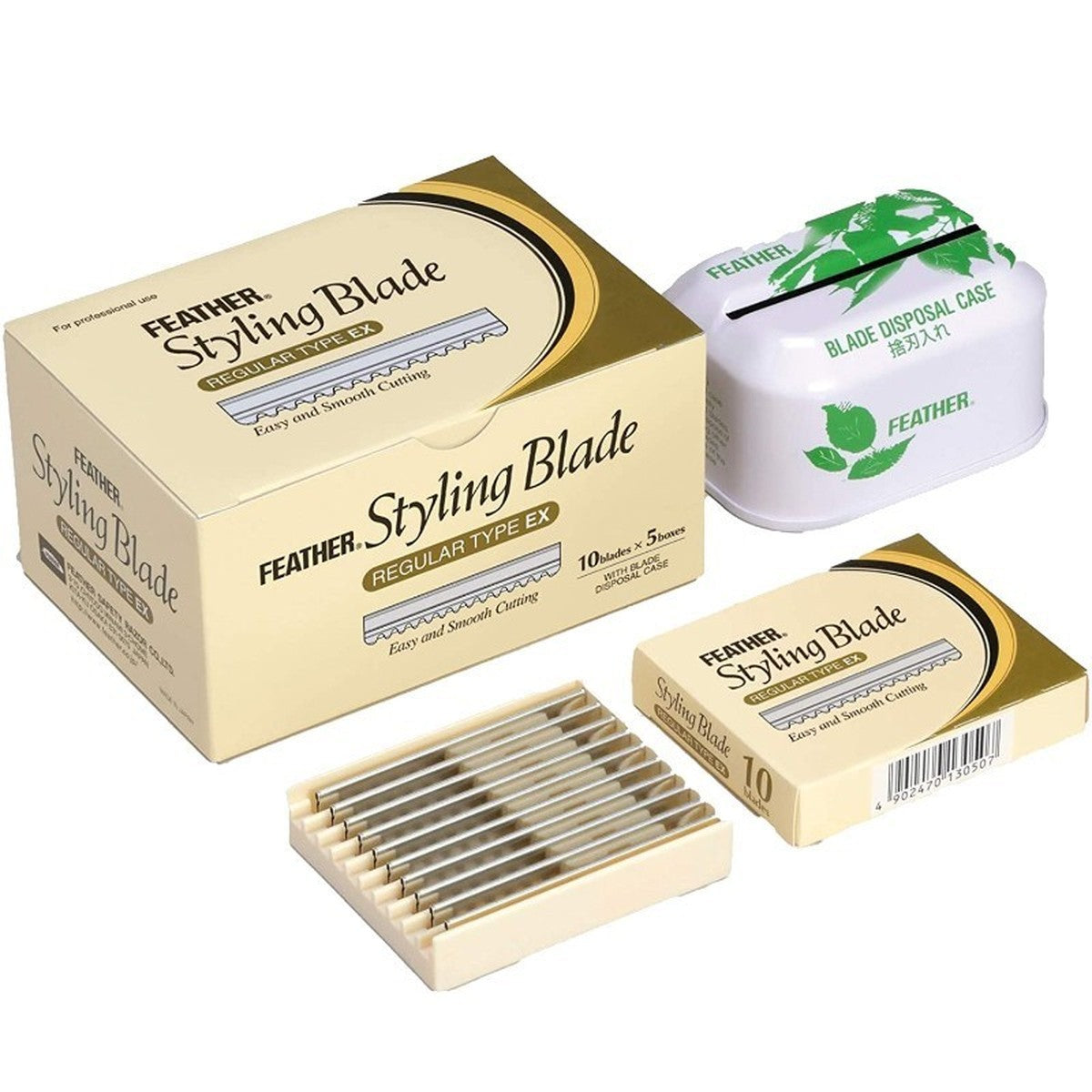 Feather Styling Blade Regular Type EX, 5 confezioni da 10 lame con box per lame usate