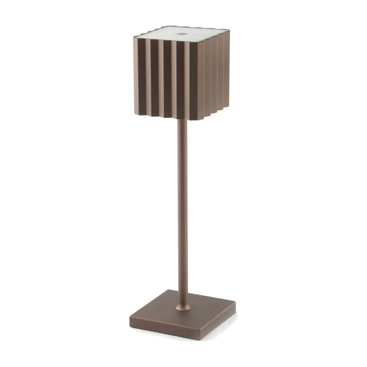 Feng Cupcake, lampada da tavolo senza fili ricaricabile color bronzo con paralume quadrato plissé