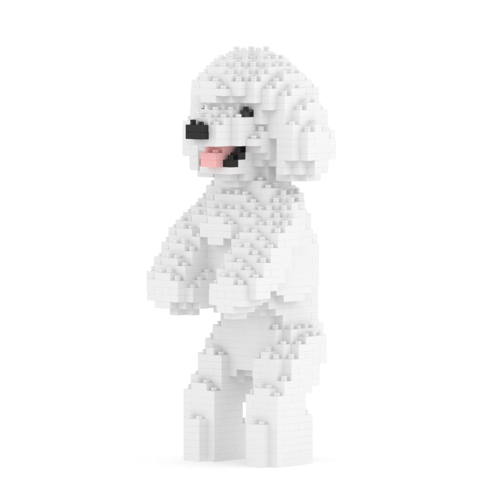 Scultura Jekca Barboncino Toy bianco eretto in mattoncini, vista frontale