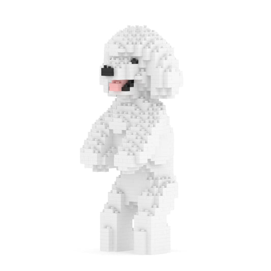 Scultura Jekca Barboncino Toy bianco eretto in mattoncini, vista frontale