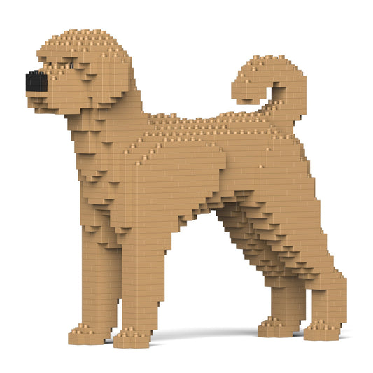 Scultura Jekca Labradoodle color albicocca in mattoncini, vista di profilo
