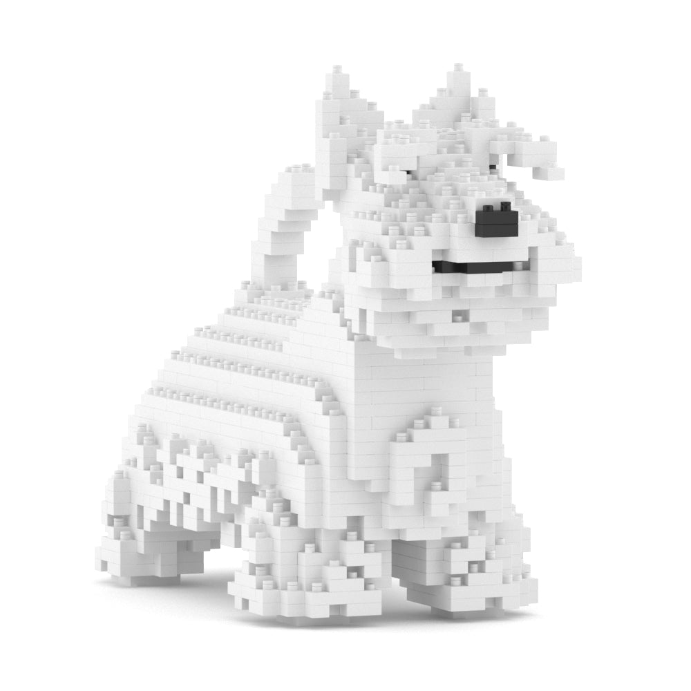 Scultura Jekca Scottish Terrier bianco vista di tre quarti