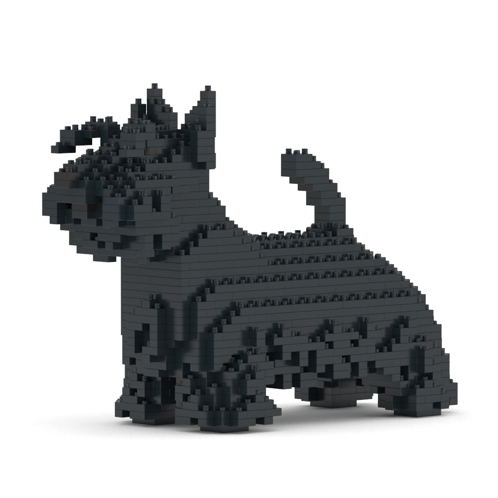Scultura Jekca Scottish Terrier nero in mattoncini, vista di profilo