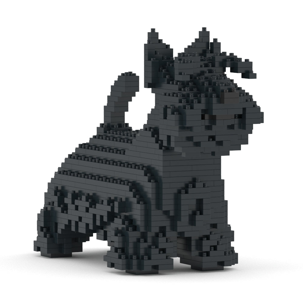Scultura Jekca Scottish Terrier nero vista di tre quarti