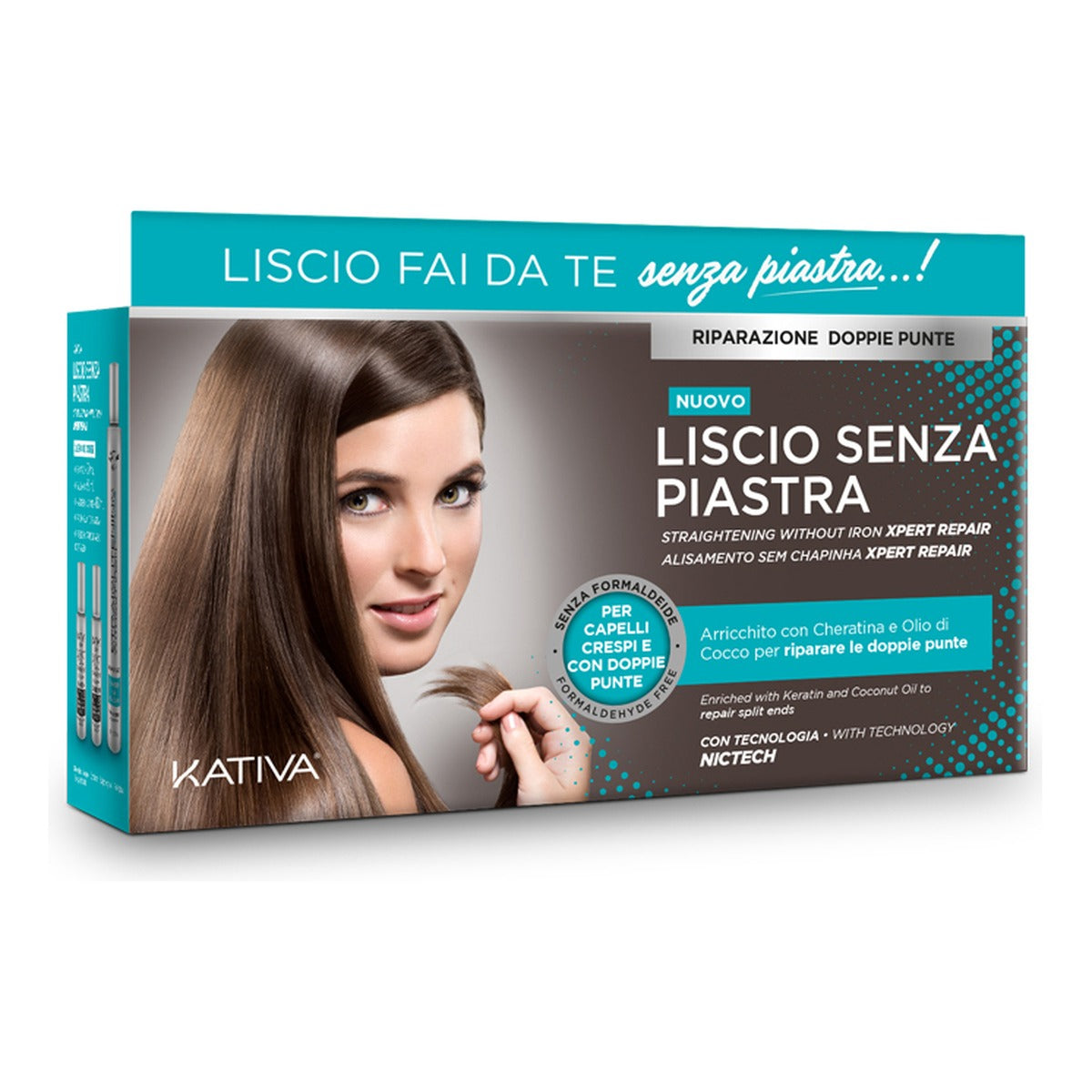 Kativa Liscio Senza Piastra Riparazione doppie punte, kit shampoo, balsamo e maschera